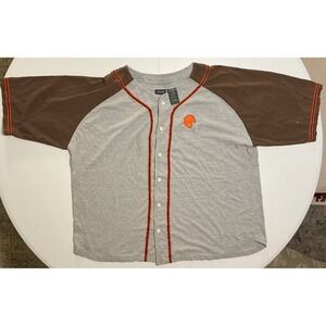 VTG Y2K The Edge Cleveland Browns Baseball Jersey Mens XL Gray Brown Raglan